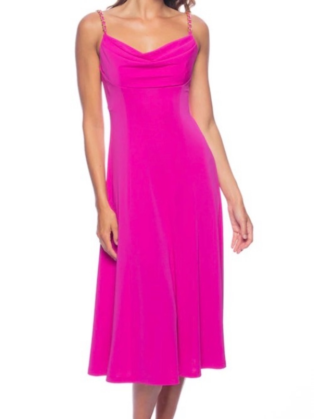 MARINA Fuchsia Cowl-Neck Slip Midi Dress